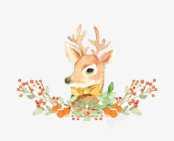 彩绘小鹿和植物素材