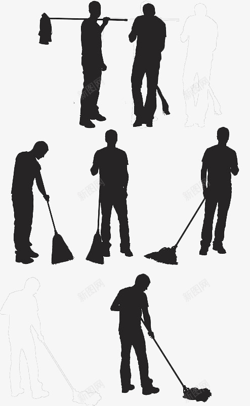 拿着扫把打扫卫生的人png免抠素材_新图网 https://ixintu.com 各种动作 打扫卫生 扫尘 清洁垃圾 生活 黑色