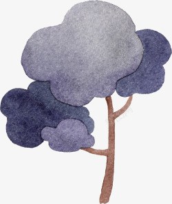 水彩手绘蓝色小树素材