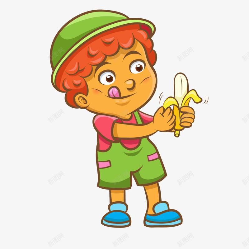 卡通吃香蕉的儿童人物矢量图ai免抠素材_新图网 https://ixintu.com 儿童 儿童生活节 天猫吃货节 水果 食物 香蕉 矢量图