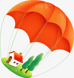 橙色降落伞房子素材
