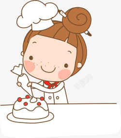 糕点师傅卡通手绘做蛋糕的女孩高清图片