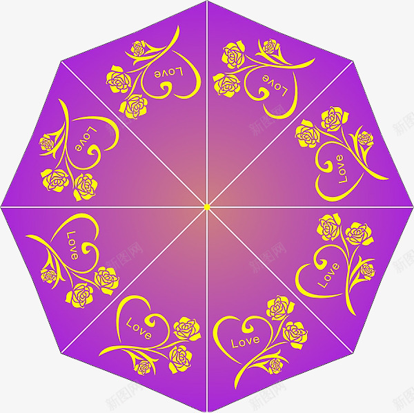 玫瑰花爱心图案印花伞png免抠素材_新图网 https://ixintu.com 印花伞 印花伞矢量图 爱心图案 玫瑰花图案