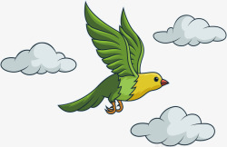 空中飞翔的绿色小鸟矢量图素材