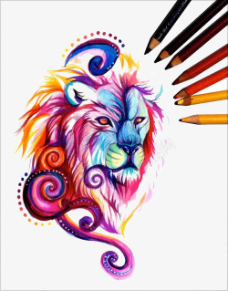 狮子头绘画狮子头彩色铅笔绘画艺术高清图片