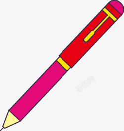 时尚钢笔红紫色卡通彩绘钢笔矢量图高清图片