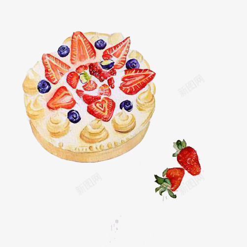 草莓奶油蛋糕手绘画片png免抠素材_新图网 https://ixintu.com 奶油蛋糕 手绘美食 红色 草莓