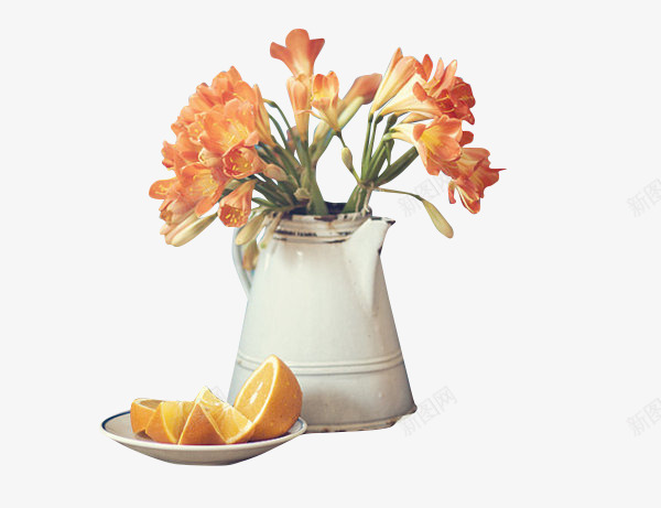 花瓶和水果png免抠素材_新图网 https://ixintu.com 壶 橙色 水果 瓶子 盘子 花朵 静物
