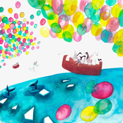 彩绘漂浮的汽球和海洋素材
