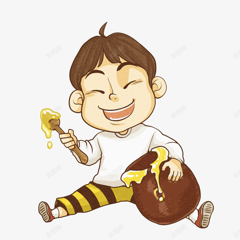 小男孩高兴吃蜂蜜png免抠素材_新图网 https://ixintu.com 吃 小男孩 条纹 甜食 蜂蜜 高兴