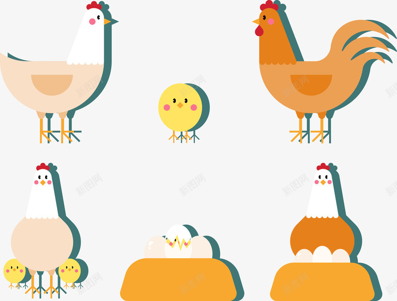 母鸡和小鸡png免抠素材_新图网 https://ixintu.com 公鸡 小鸡 橙色 母鸡