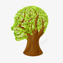 人脑剪影绿色树木创意树叶人脑剪影素高清图片