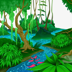 热带丛林热带森林景观河矢量图高清图片