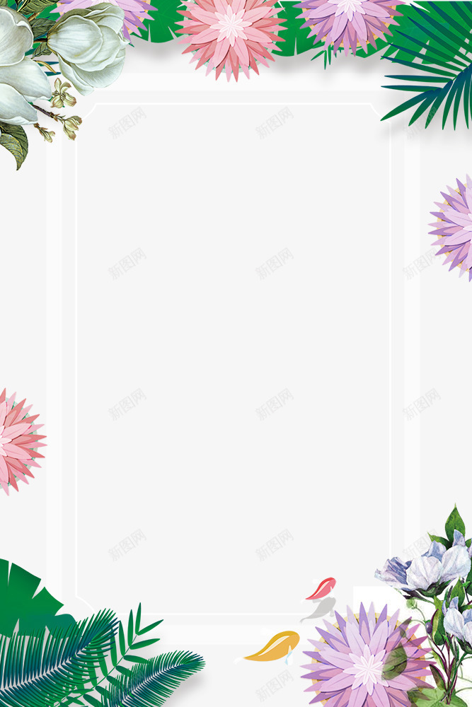 手绘画花朵与树叶边框psd免抠素材_新图网 https://ixintu.com 手绘树叶 手绘画 手绘花朵 手绘花草 树木植物 花朵装饰