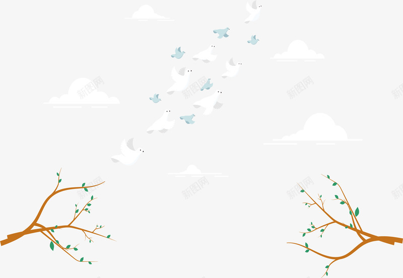 春天树枝飞行的鸟矢量图ai免抠素材_新图网 https://ixintu.com 春天 春天树枝 春鸟 白色的鸟 矢量png 飞翔的鸟 矢量图