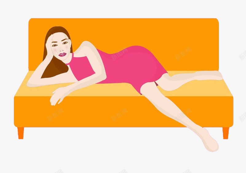 简约躺在沙发上的美女png免抠素材_新图网 https://ixintu.com 享受 卡通 可爱 手绘 橙色 沙发 美女 舒适 躺在沙发上
