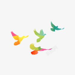 彩色扁平化飞翔的和平鸽素材