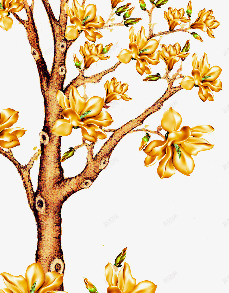 创意手绘合成金色质感掉的树木花朵png免抠素材_新图网 https://ixintu.com 创意 合成 树木 花朵 质感 金色