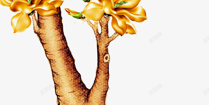 创意手绘合成金色质感掉的树木花朵png免抠素材_新图网 https://ixintu.com 创意 合成 树木 花朵 质感 金色