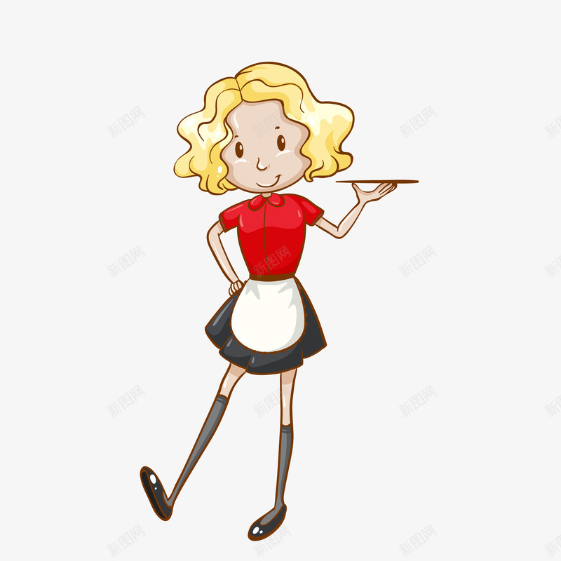 卡通拿着盘子的服务员png免抠素材_新图网 https://ixintu.com 人物设计 卡通 彩绘 手绘 服务员 美女