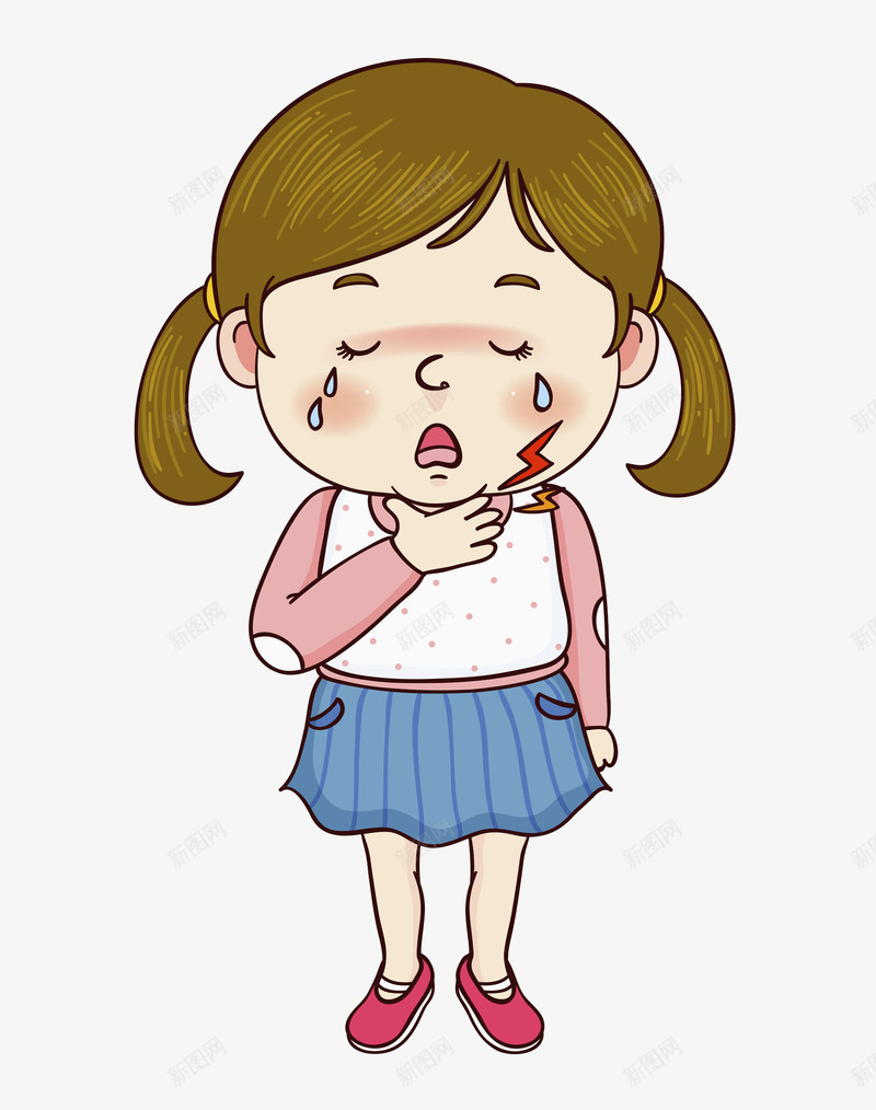 哭啼的女孩png免抠素材_新图网 https://ixintu.com 卡通 可爱的 嗓子痛 小女孩 手绘 长发