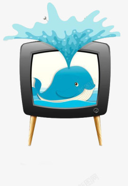 手绘电视机鲸鱼素材