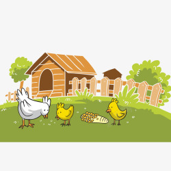 农场小鸡彩绘鸡场鸡家庭矢量图高清图片