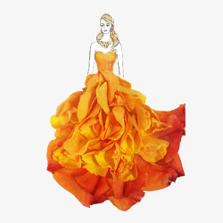 橙色花瓣长裙素材