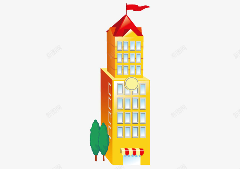 教学楼png免抠素材_新图网 https://ixintu.com 教学楼 树木 红旗