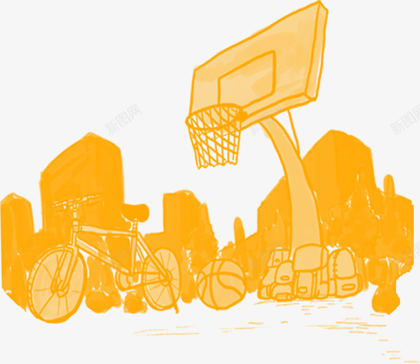 卡通手绘橙色篮球场开学季png免抠素材_新图网 https://ixintu.com 卡通 开学 橙色 篮球场
