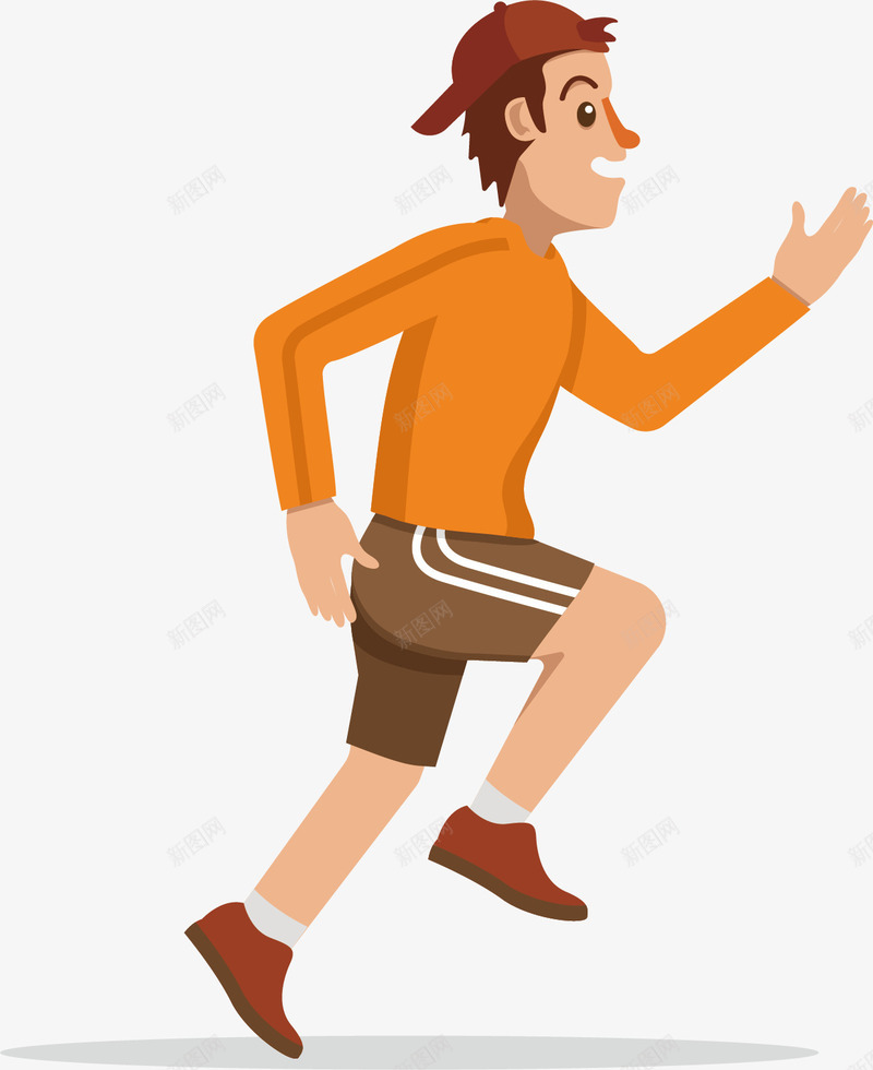 户外运动的男孩矢量图ai免抠素材_新图网 https://ixintu.com 棕色裤子 棕色运动鞋 橙色上衣 男孩 跑步 运动 矢量图