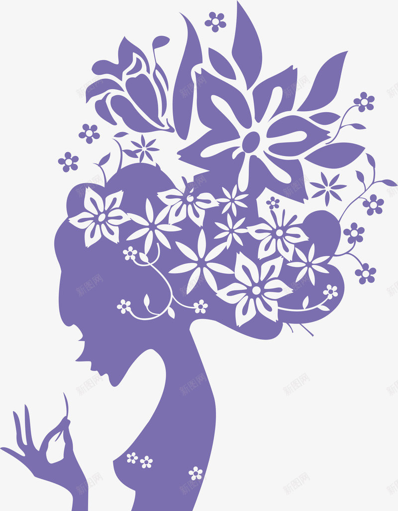 紫色美女剪影png免抠素材_新图网 https://ixintu.com AI 剪影 卡通 手绘 潮流 美女 花卉 花朵