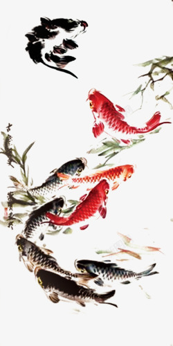 彩绘金鱼鲤鱼中国风素材