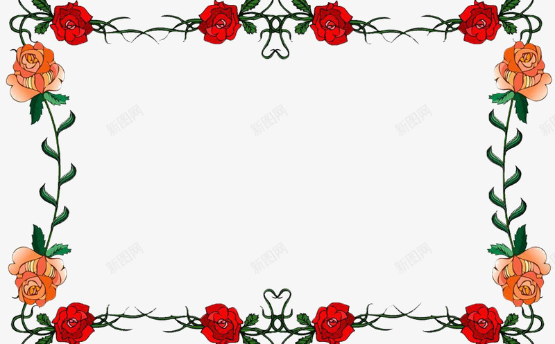 经典的花框png免抠素材_新图网 https://ixintu.com 植物 橙色 红色 绿叶 花朵 花框 装饰 鲜花