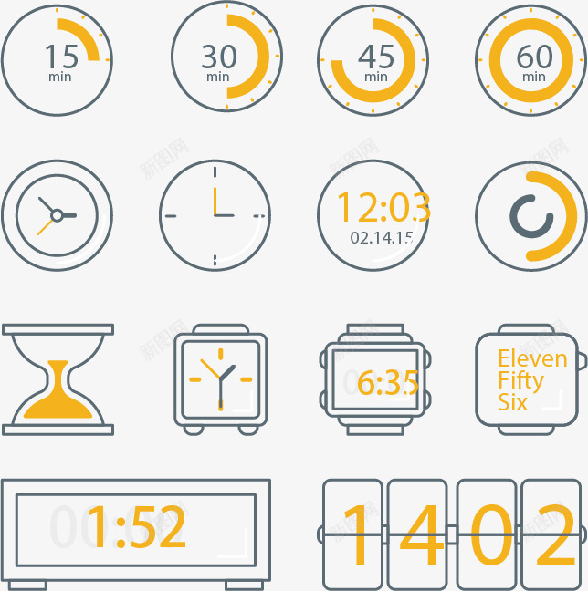 手绘各种计时器矢量图ai免抠素材_新图网 https://ixintu.com 手绘 沙漏 电子表 计时器 计时牌 矢量图
