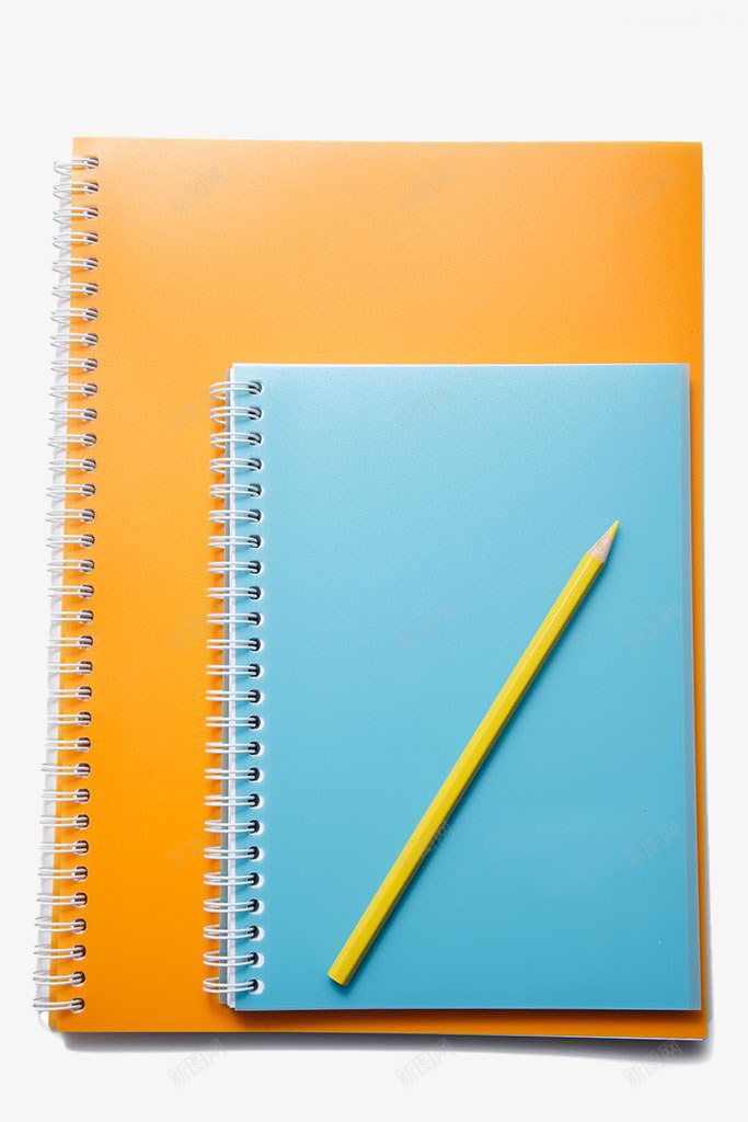 笔记本和笔png免抠素材_新图网 https://ixintu.com 实物 文具 橙色笔记本 笔记本和笔 蓝色笔记本 记事本 铅笔