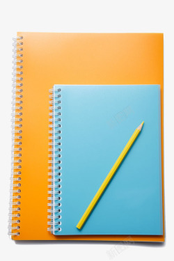橙色铅笔笔记本和笔高清图片