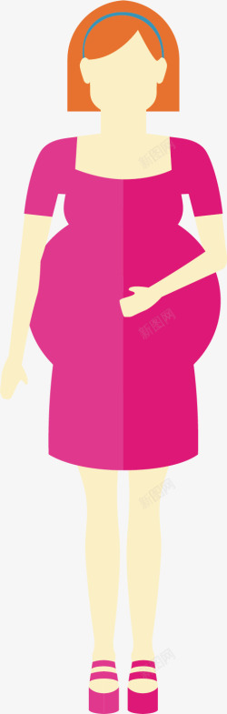 紫裙子妈妈手扶着肚子的怀孕女士矢量图高清图片