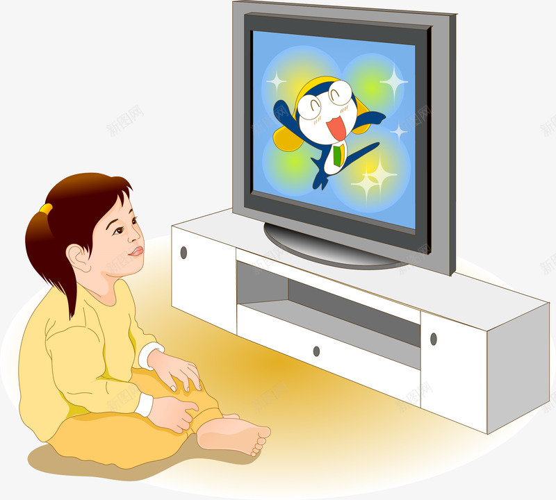 看电视的女孩png免抠素材_新图网 https://ixintu.com 免抠图 卡通 可爱 看电视