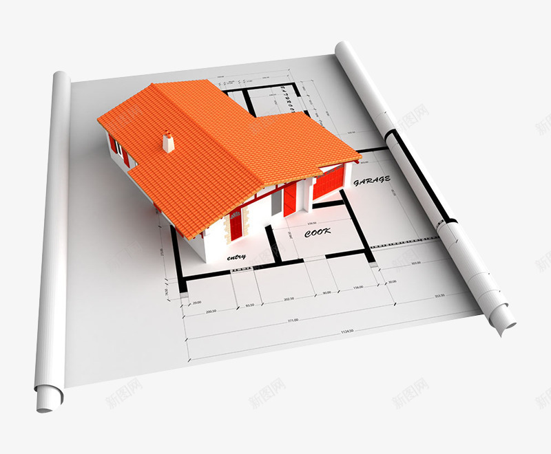 图纸上的房子png免抠素材_新图网 https://ixintu.com 图纸 建筑 房子 橙色