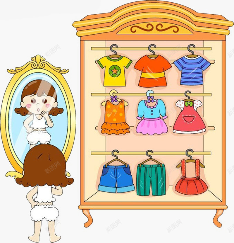 卡通衣橱png免抠素材_新图网 https://ixintu.com 小女孩 网页设计 衣橱 裙子