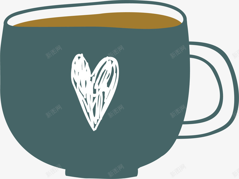 爱心印花咖啡杯矢量图ai免抠素材_新图网 https://ixintu.com 咖啡把 咖啡杯 手绘 涂鸦 爱心 茶具 蓝色 矢量图