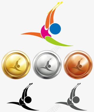 体操金银铜奖牌与体育运动图标图标