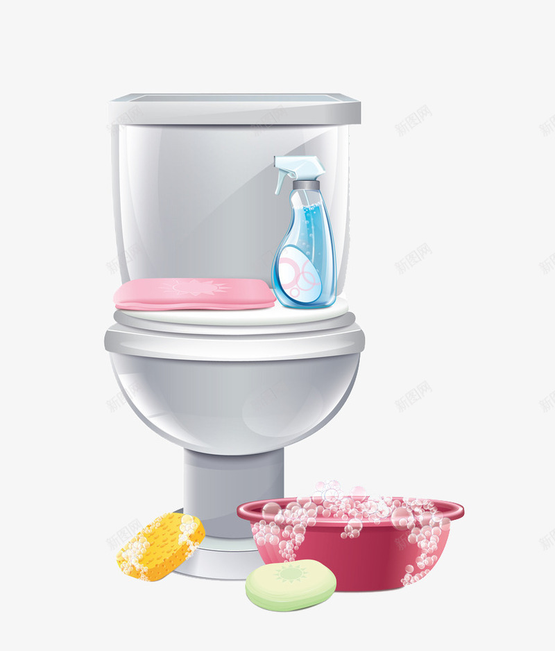 清洁用品png免抠素材_新图网 https://ixintu.com 卫浴 卫生间 厕所 生活用品 生活百科 设计 马桶