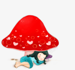 彩绘蘑菇女孩睡觉素材