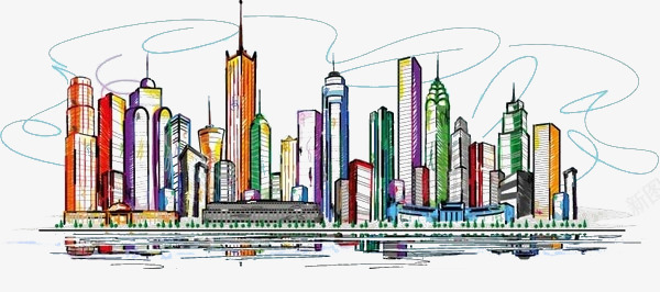 彩绘城市png免抠素材_新图网 https://ixintu.com 城市建筑 彩绘 手绘