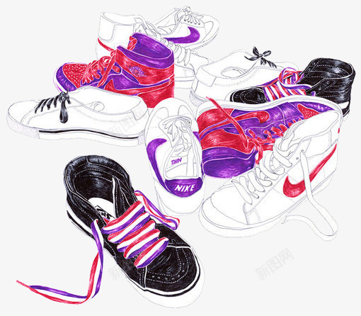 各种运动鞋png免抠素材_新图网 https://ixintu.com 手绘 插画 运动鞋 鞋带