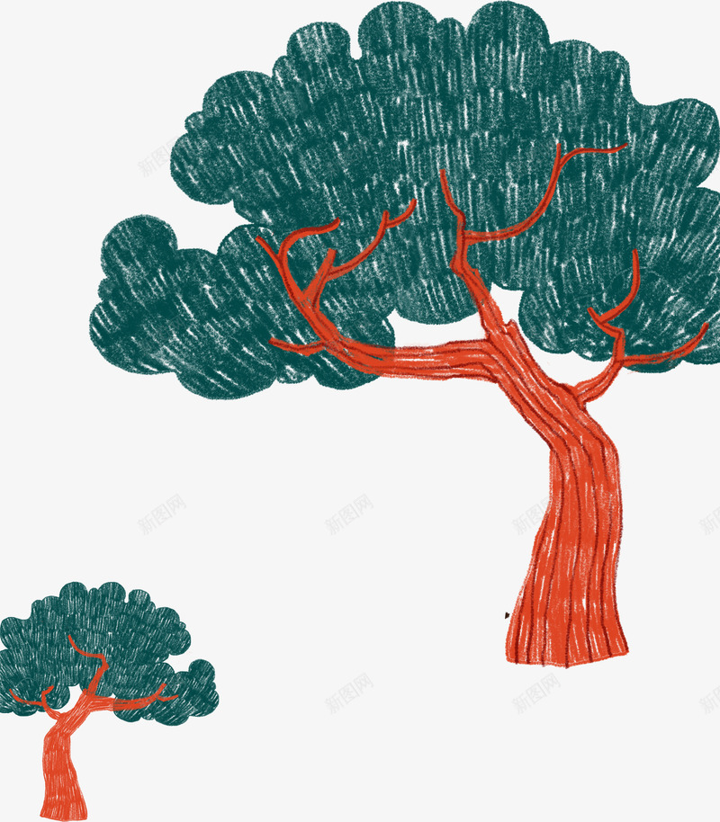 插画树木png免抠素材_新图网 https://ixintu.com 复古大树 小树 插画 树木 装饰
