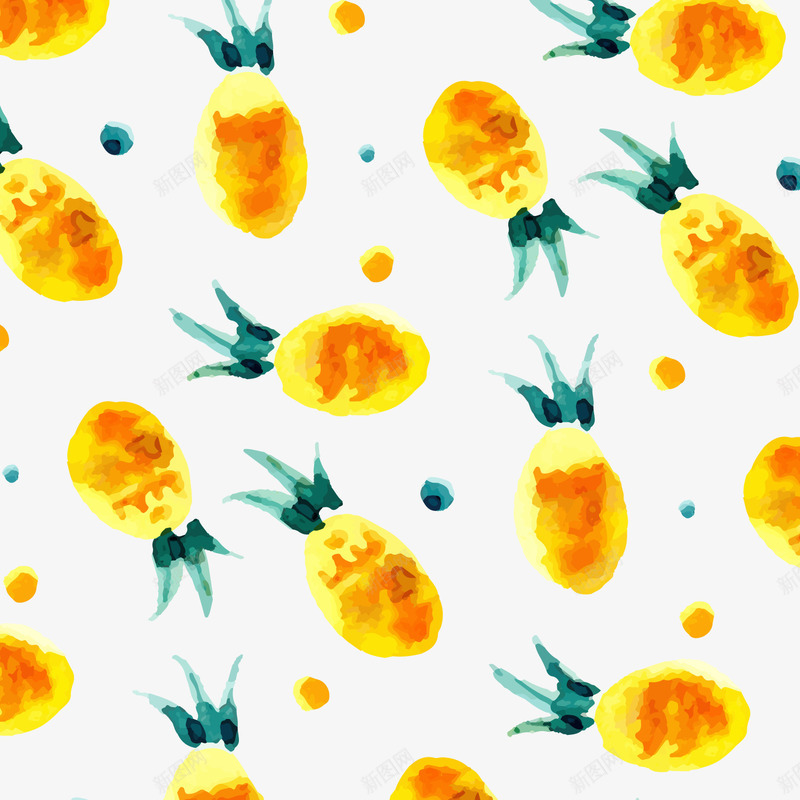 黄色水彩绘菠萝png免抠素材_新图网 https://ixintu.com 卡通菠萝 水彩绘 背景装饰 黄色