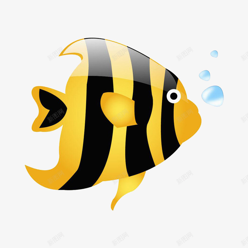 卡通黄色热带鱼png免抠素材_新图网 https://ixintu.com 卡通 条纹 热带鱼 黄色